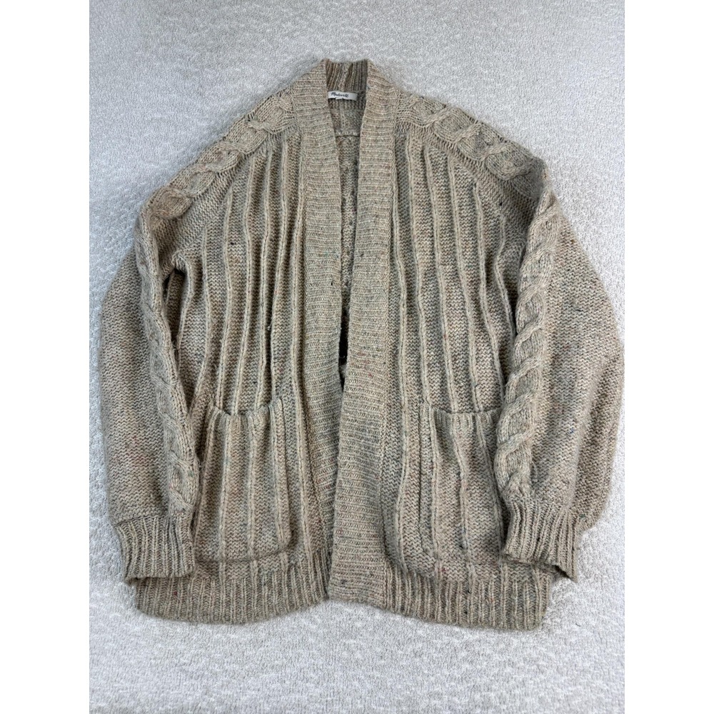 Madewell Sweater Womens Small Oatmeal Wool Alpaca Cable Knit Open Front Cardigan